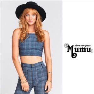 SMYMM Fawcett Halter Crop Top in Schoolhouse Plaid, NWT